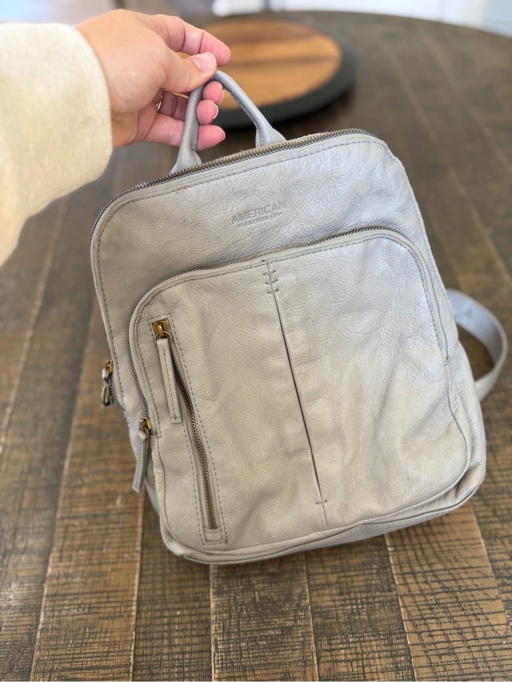 American leather co. Light Gray Leather Backpack Tote